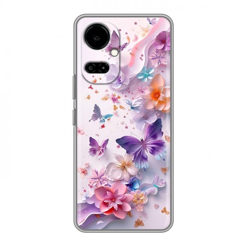 Дизайнерский силиконовый чехол для Tecno Camon 19 цветы бабочки