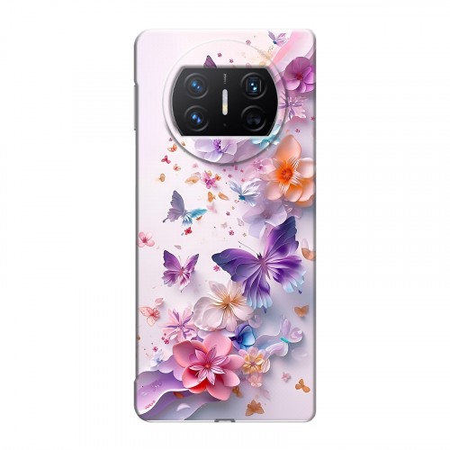 Дизайнерский пластиковый чехол для Huawei Mate X3 цветы бабочки