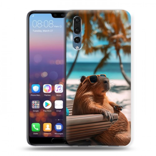 Дизайнерский силиконовый с усиленными углами чехол для Huawei P20 Pro Капибара