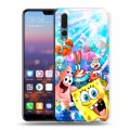 Дизайнерский силиконовый с усиленными углами чехол для Huawei P20 Pro спанчбоб спанч боб