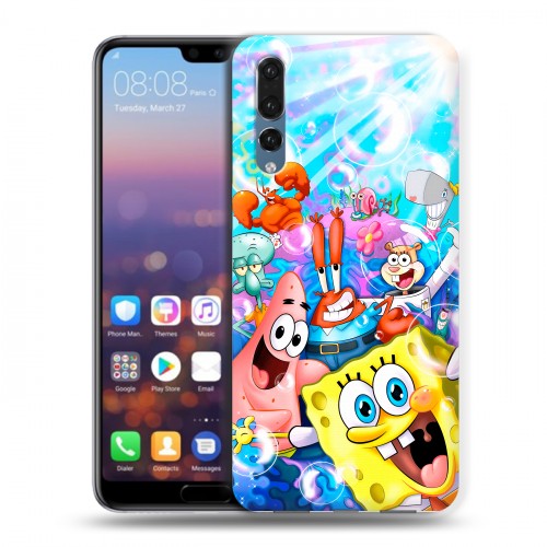 Дизайнерский силиконовый с усиленными углами чехол для Huawei P20 Pro спанчбоб спанч боб