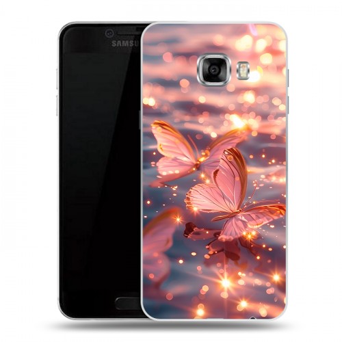 Дизайнерский пластиковый чехол для Samsung Galaxy C5 бабочки розовые