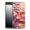 Дизайнерский пластиковый чехол для Sony Xperia E5 бабочки розовые
