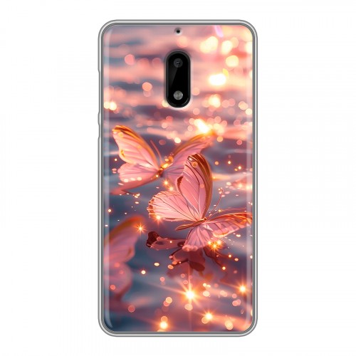 Дизайнерский пластиковый чехол для Nokia 6 бабочки розовые