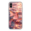 Дизайнерский силиконовый чехол для Iphone x10 бабочки розовые