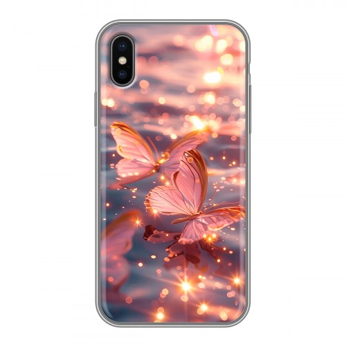 Дизайнерский силиконовый чехол для Iphone x10 бабочки розовые