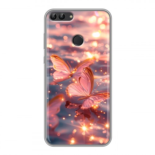 Дизайнерский силиконовый чехол для Huawei P Smart бабочки розовые
