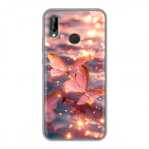 Дизайнерский силиконовый чехол для Huawei P20 Lite бабочки розовые