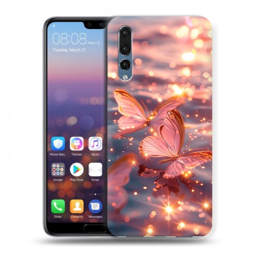 Дизайнерский силиконовый с усиленными углами чехол для Huawei P20 Pro бабочки розовые