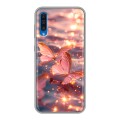 Дизайнерский силиконовый чехол для Samsung Galaxy A50 бабочки розовые