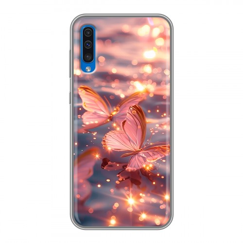 Дизайнерский силиконовый чехол для Samsung Galaxy A50 бабочки розовые