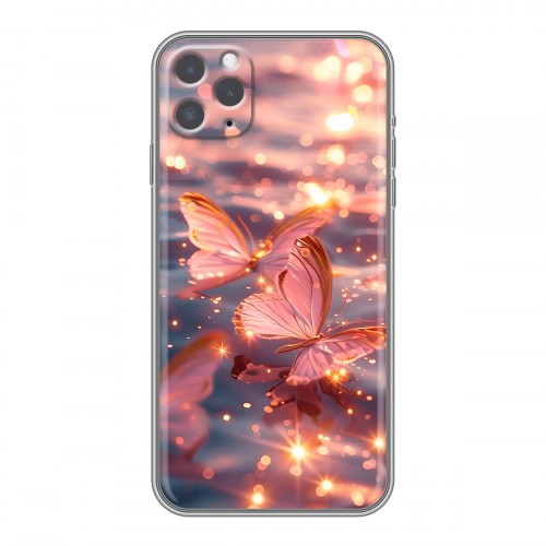 Дизайнерский силиконовый чехол для Iphone 11 Pro бабочки розовые