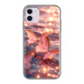 Дизайнерский силиконовый чехол для Iphone 11 бабочки розовые