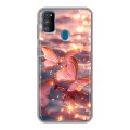 Дизайнерский силиконовый чехол для Samsung Galaxy M30s бабочки розовые