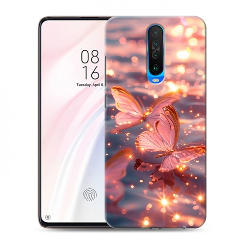 Дизайнерский пластиковый чехол для Xiaomi RedMi K30 бабочки розовые