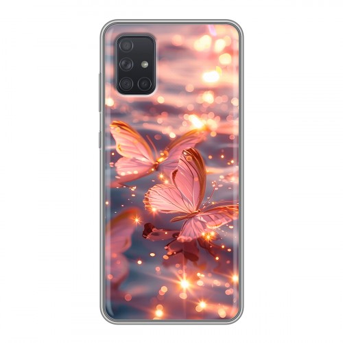 Дизайнерский силиконовый чехол для Samsung Galaxy A71 бабочки розовые