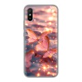 Дизайнерский силиконовый чехол для Xiaomi RedMi 9A бабочки розовые