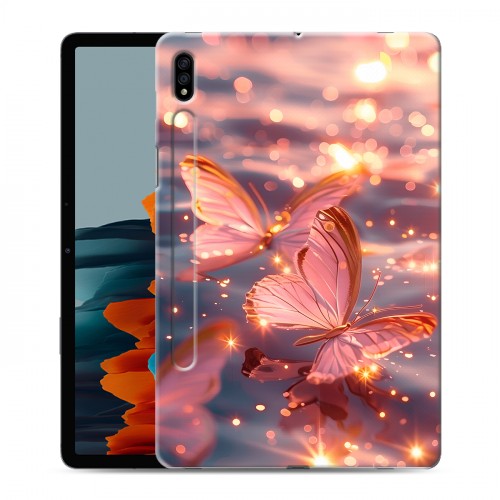 Дизайнерский силиконовый чехол для Samsung Galaxy Tab S7 бабочки розовые