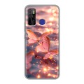 Дизайнерский силиконовый чехол для Tecno Camon 15 бабочки розовые