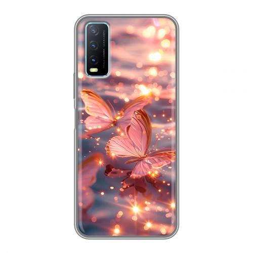 Дизайнерский силиконовый чехол для Vivo Y20 бабочки розовые