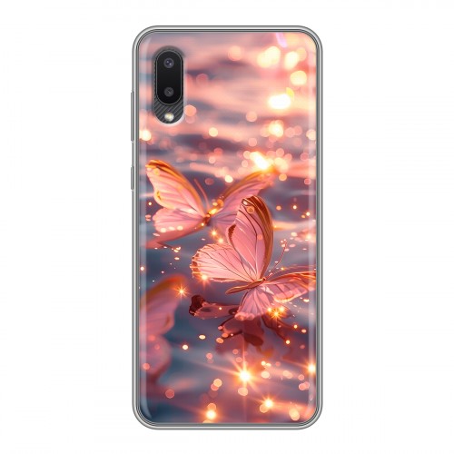 Дизайнерский силиконовый чехол для Samsung Galaxy A02 бабочки розовые