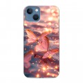 Дизайнерский силиконовый чехол для Iphone 13 бабочки розовые