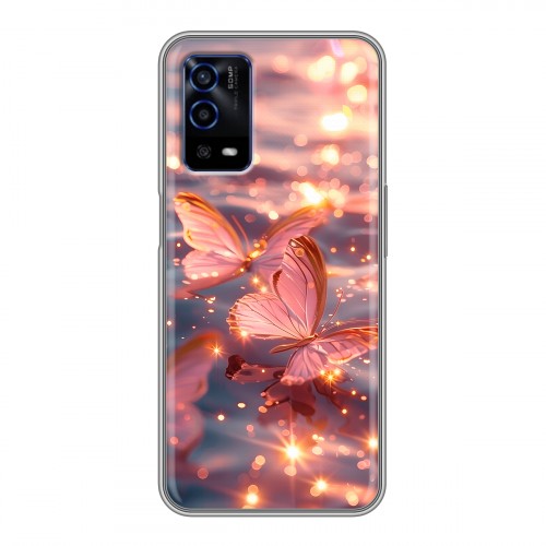 Дизайнерский силиконовый с усиленными углами чехол для OPPO A55 бабочки розовые