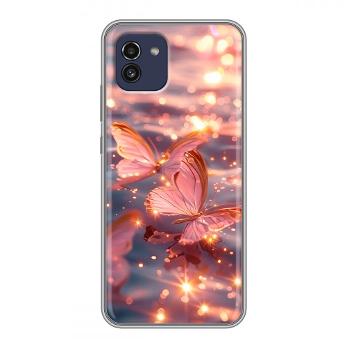 Дизайнерский силиконовый чехол для Samsung Galaxy A03 бабочки розовые