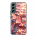Дизайнерский пластиковый чехол для Samsung Galaxy S22 бабочки розовые