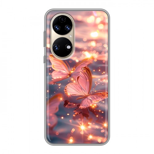 Дизайнерский силиконовый чехол для Huawei P50 Pro бабочки розовые
