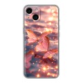 Дизайнерский силиконовый чехол для Iphone 14 бабочки розовые