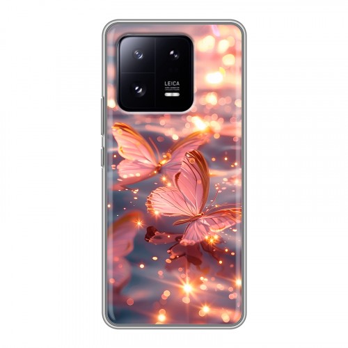 Дизайнерский силиконовый чехол для Xiaomi 13 Pro бабочки розовые