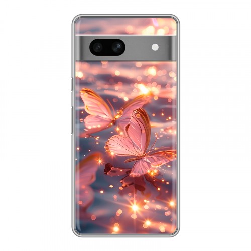 Дизайнерский силиконовый чехол для Google Pixel 7A бабочки розовые