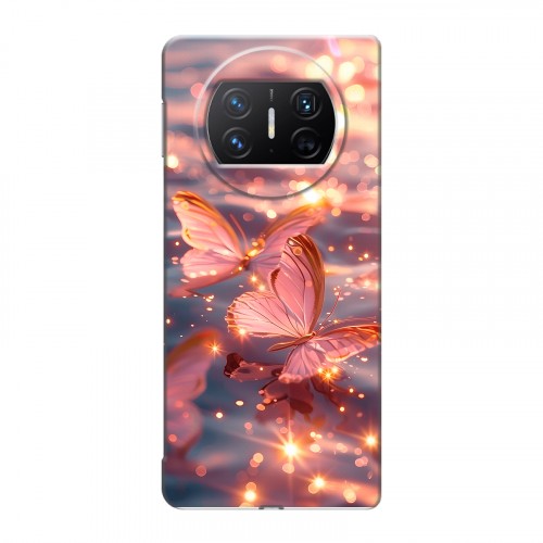 Дизайнерский пластиковый чехол для Huawei Mate X3 бабочки розовые