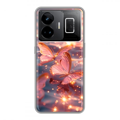 Дизайнерский силиконовый с усиленными углами чехол для Realme GT3 бабочки розовые