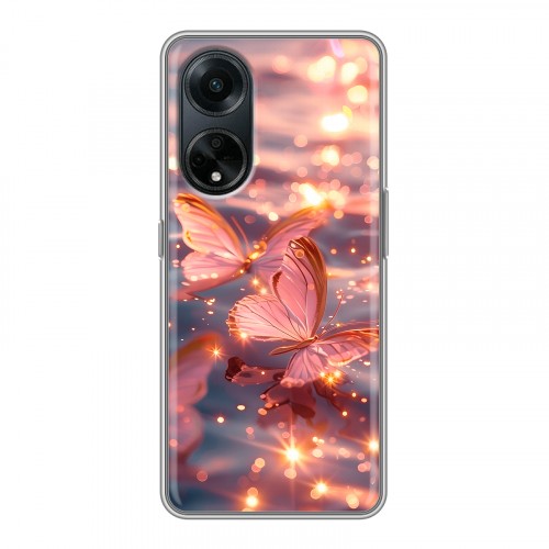 Дизайнерский силиконовый чехол для OPPO A98 бабочки розовые