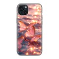 Дизайнерский силиконовый чехол для Iphone 15 Plus бабочки розовые