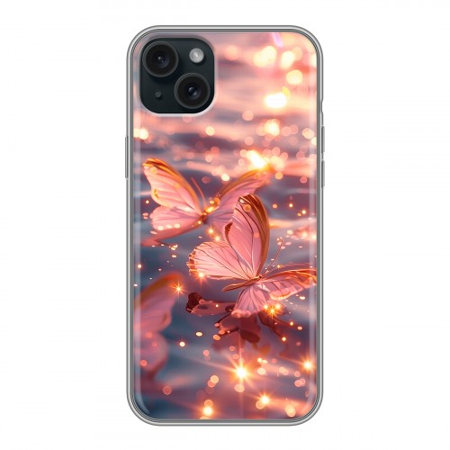 Дизайнерский силиконовый чехол для Iphone 15 Plus бабочки розовые