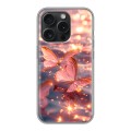 Дизайнерский силиконовый чехол для Iphone 15 Pro бабочки розовые