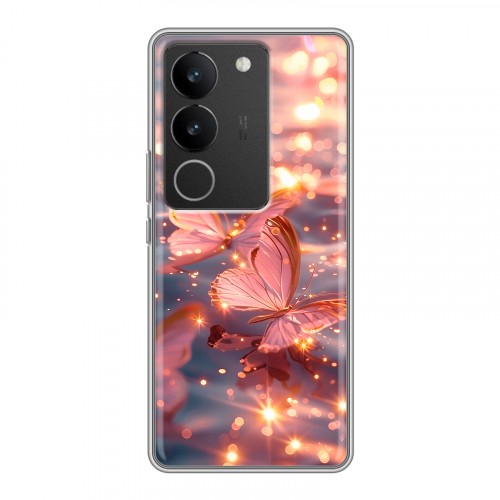 Дизайнерский силиконовый с усиленными углами чехол для Vivo V29 бабочки розовые