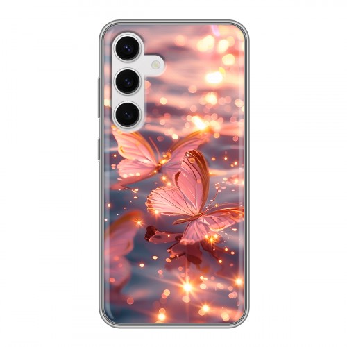 Дизайнерский силиконовый чехол для Samsung Galaxy S24 бабочки розовые