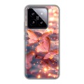 Дизайнерский силиконовый чехол для Xiaomi 14 бабочки розовые