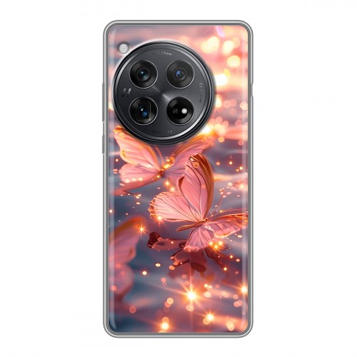 Дизайнерский силиконовый чехол для OnePlus 12 бабочки розовые