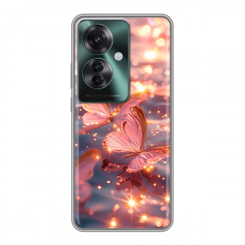 Дизайнерский силиконовый чехол для Oppo Reno 11F бабочки розовые