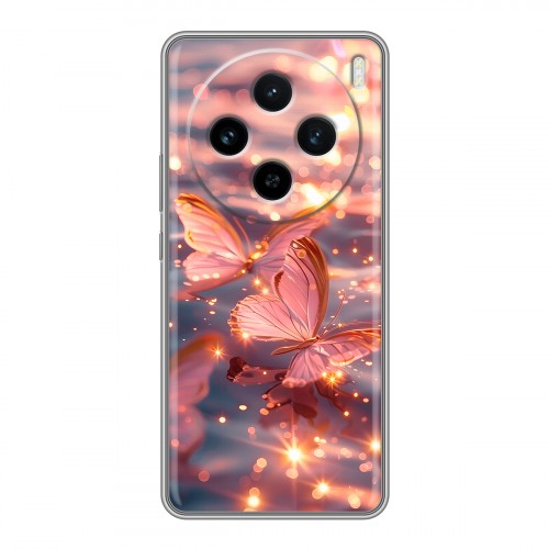 Дизайнерский пластиковый чехол для Vivo X100 бабочки розовые