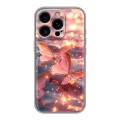 Дизайнерский силиконовый чехол для Iphone 16 Pro бабочки розовые