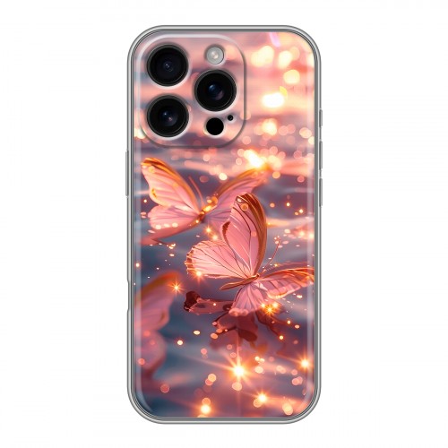 Дизайнерский силиконовый чехол для Iphone 16 Pro бабочки розовые