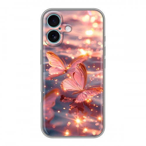 Дизайнерский силиконовый чехол для Iphone 16 Plus бабочки розовые