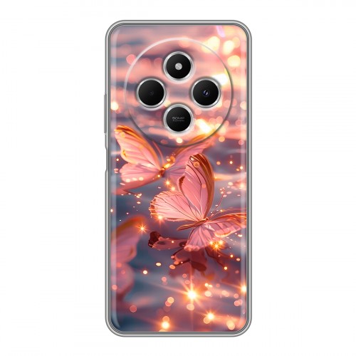 Дизайнерский пластиковый чехол для Redmi 14C бабочки розовые