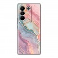 Дизайнерский силиконовый с усиленными углами чехол для Vivo V27 розовый мрамор
